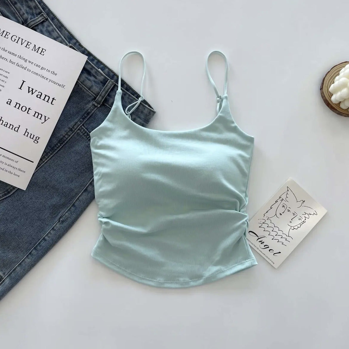 Cotton Lace-Up Back Camisole Top with Chestnut Pad