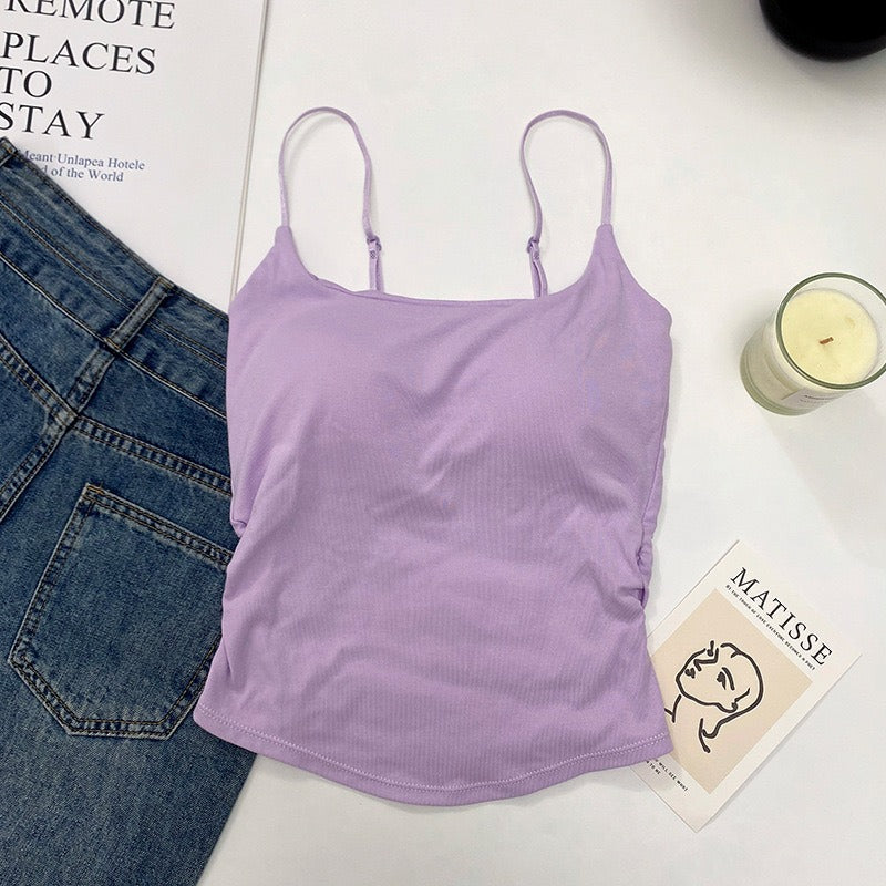 Cotton Lace-Up Back Camisole Top with Chestnut Pad