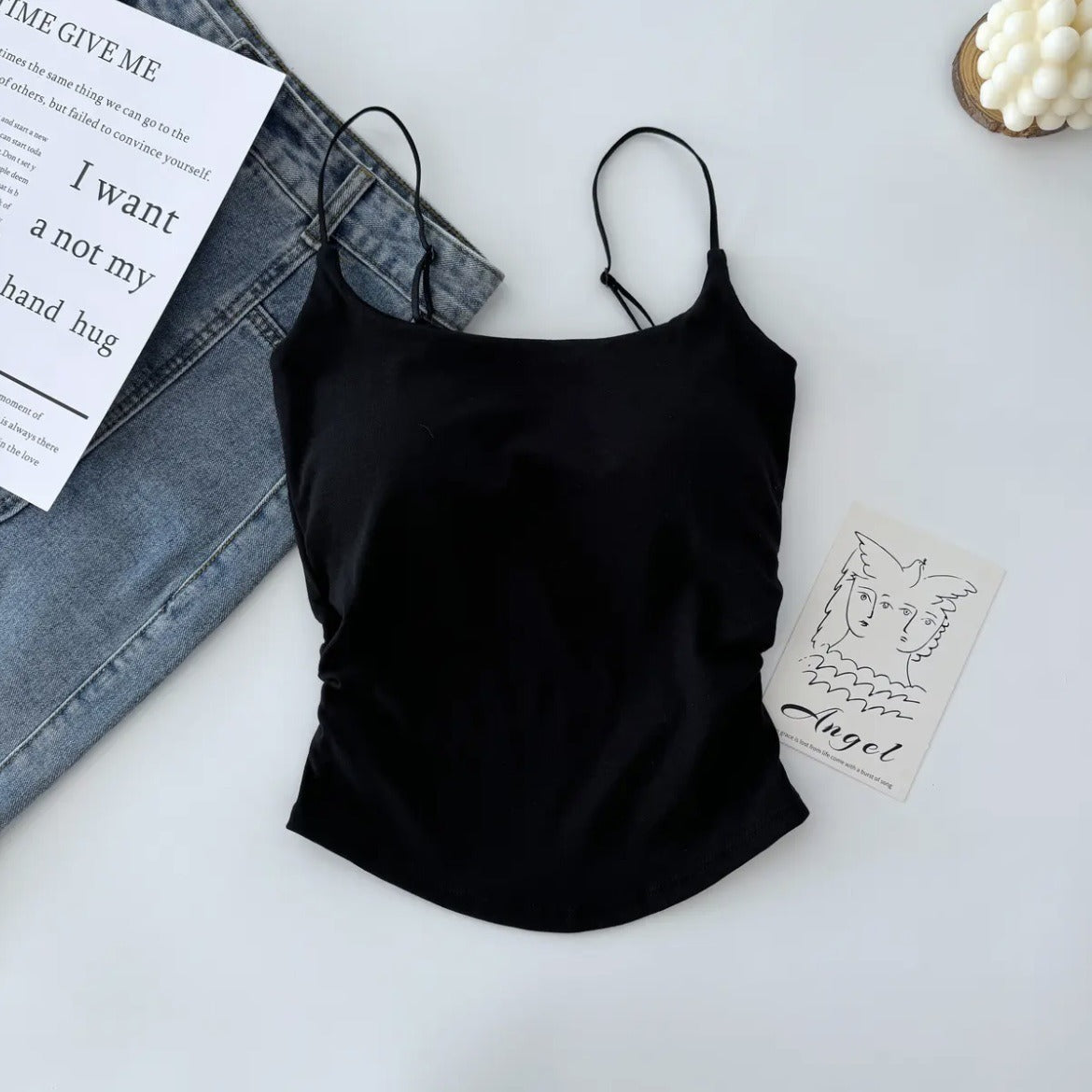 Cotton Lace-Up Back Camisole Top with Chestnut Pad