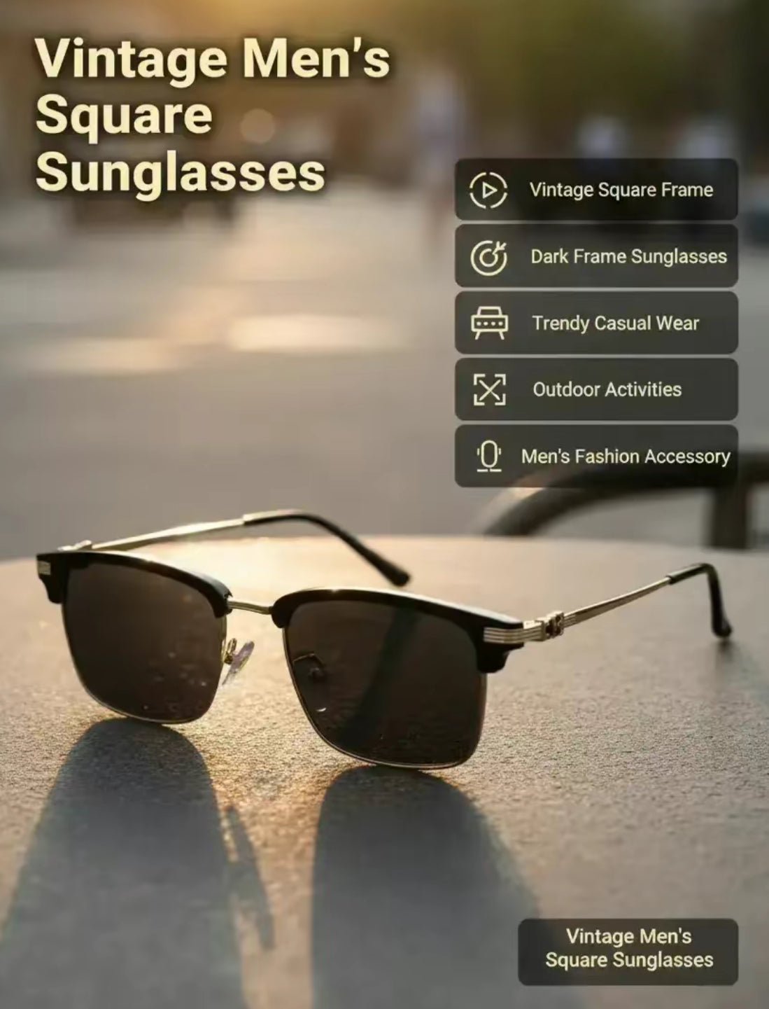 Men's Vintage Square Frame Sunglasses