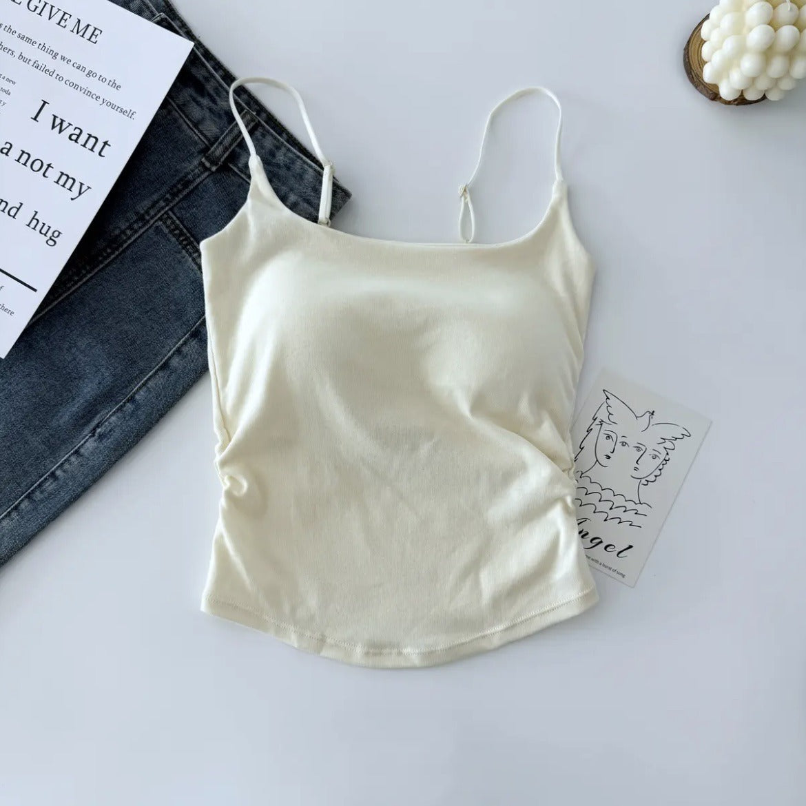 Cotton Lace-Up Back Camisole Top with Chestnut Pad