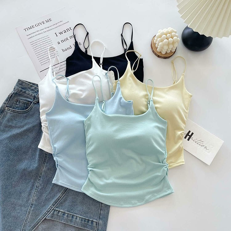 Cotton Lace-Up Back Camisole Top with Chestnut Pad
