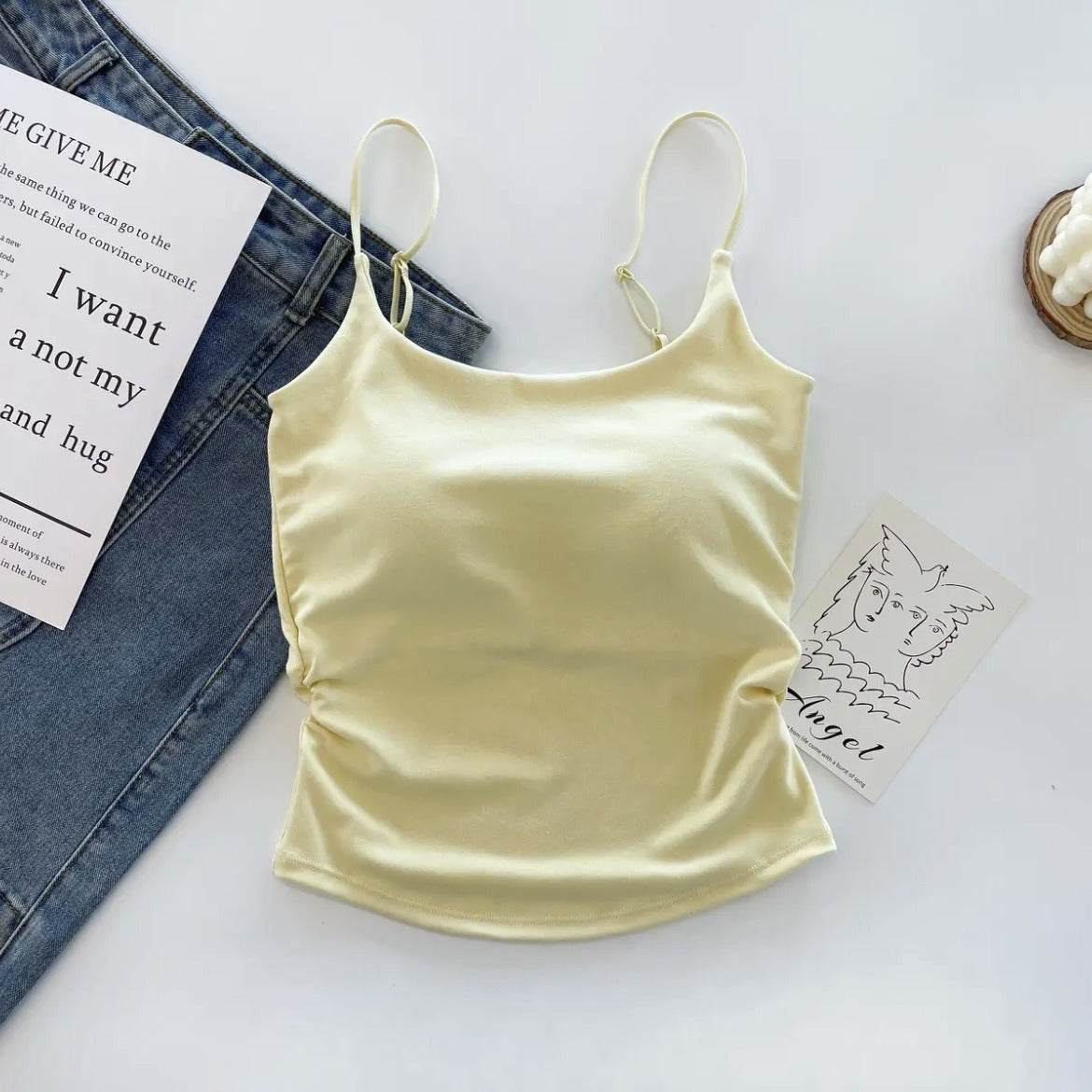 Cotton Lace-Up Back Camisole Top with Chestnut Pad