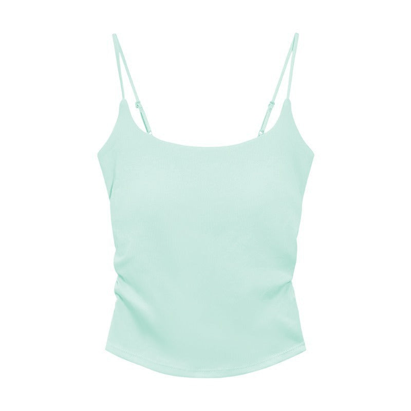 Cotton Lace-Up Back Camisole Top with Chestnut Pad