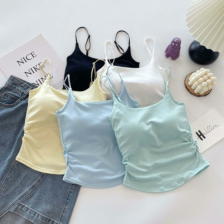 Cotton Lace-Up Back Camisole Top with Chestnut Pad